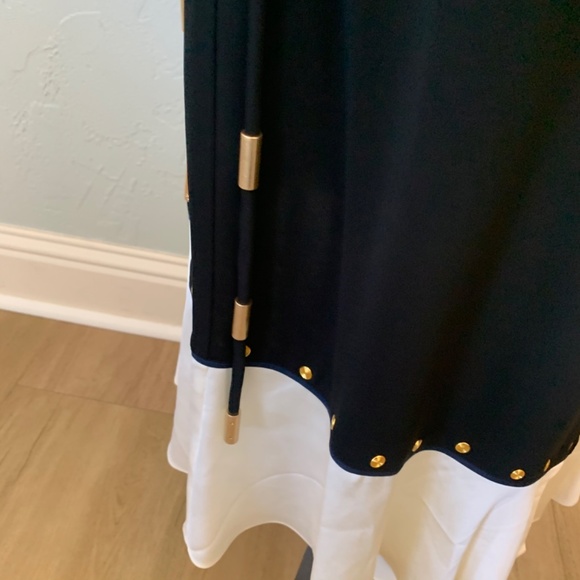 NWT Tory Burch mixed material black white silk wrap skirt midi maxi demure sz L - Picture 7 of 16